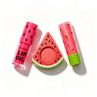Collection de Lèvres Pastèque Populaire 2026 en Gros – Kit Maquillage Fruité Adorable 3-en-1 : Huile à Lèvres, Baume à Lèvres et Blush