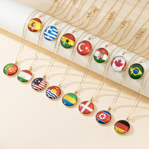 BINSHUO kalung liontin antik bulat batu permata waktu bendera negara kalung liontin Resin bendera patriotik dunia - Product Image 1