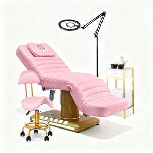 Cama Facial Eléctrica Ajustable Rosa con Taburete y Lámpara de Aumento, Cama de Belleza de 3 Motores para Salón y Spa de Luxmars - Product Image 1