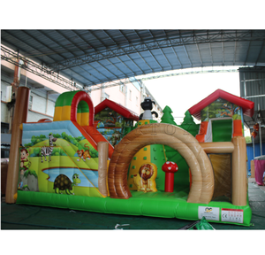 Nhà máy trực tiếp trang trại chủ đề Inflatable funcity nhảy lâu đài với slide và trở ngại - Product Image 1