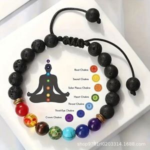 Bracelet en pierres de lave colorées pour hommes et femmes - Perles de roche volcanique naturelle, bijoux faits à la main, vente en gros, cadeau - Product Image 2