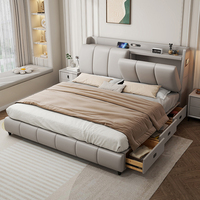 Multifunktionales Schlafzimmermöbel Weiches Master-Schlafzimmer mit Safe Leder-Kingsize-Bett Luxuriöses Modernes Doppelbett mit Stauraum