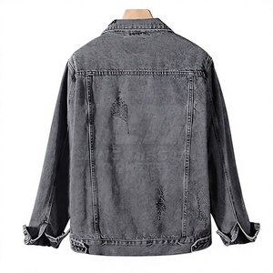 Men's Washed Denim <b>Jacket</b> Casual <b>Mandarin</b> <b>Collar</b> Regular Fit Winter Style Solid Color Front Logo Breathable - Product Image 2