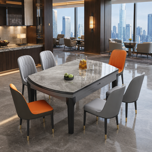 Custom Hotel Restaurant Furniture <strong>Extendable</strong> Marble Look <strong>Dining</strong> <strong>Table</strong> and Upholstered Chair <strong>Set</strong> for Hospitality Projects - Product Image 1