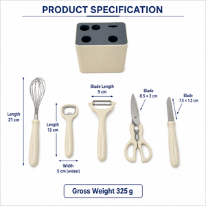 Juego de Utensilios de Cocina <span class=keywords><strong>Cendal</strong></span> de 6 Piezas, Acero Inoxidable, Mangos de ABS, Grado Alimenticio, Multifunción, Soporte de Almacenamiento, Ahorro de Espacio, Batidor, Pelador - Product Image 3