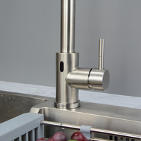 Robinet de cuisine moderne à capteur automatique, douchette extractible à valve céramique, monocommande, installation monotrou pour salle de bain