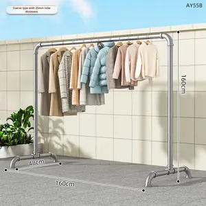 Basit demir boru açık giysi kurutma raf kalınlaşmış takviyeli mobil balkon kapalı zemin ayakta tek katmanlı - Product Image 2