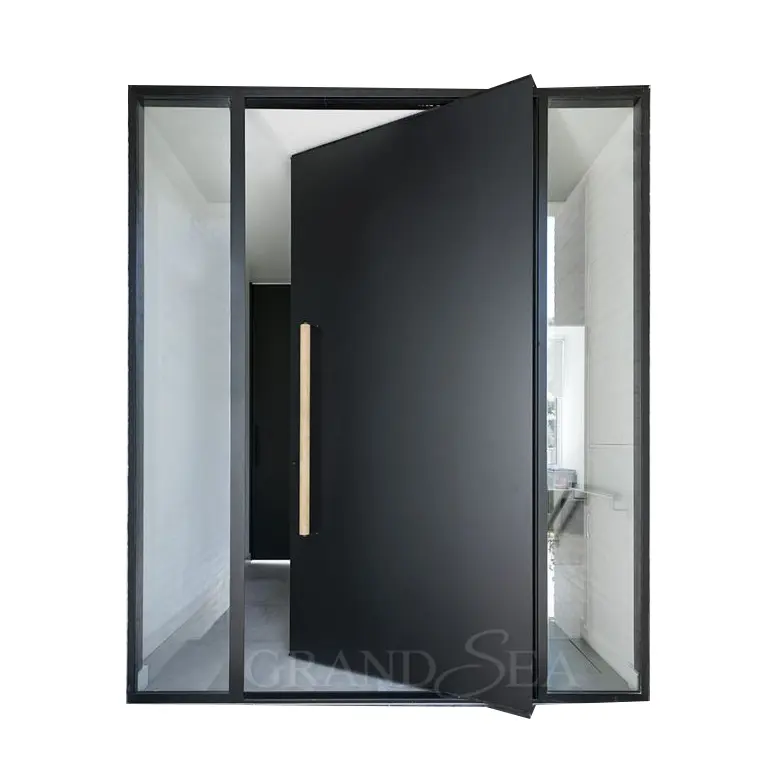 Деревянная интерьерная дизайнерская Черная Стеклянная Роскошная алюминиевая внешняя Современная входная Поворотная дверь