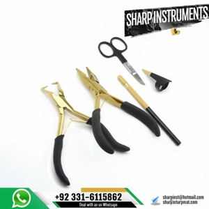 Kit de pinces en acier inoxydable doré pour extensions de cheveux à micro-perles avec poignées - Product Image 1