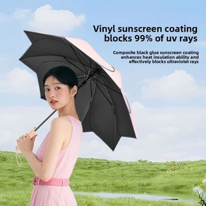 ร่มกันแดดกันฝนทรงกลีบดอกไม้ ด้ามไม้ตรง 8 ซี่โครง เคลือบสีดำ UPF50 รับผลิตตามแบบ OEM พร้อมสกรีนโลโก้ สำหรับเป็นของขวัญงานแต่งงานสำหรับผู้หญิง - Product Image 3