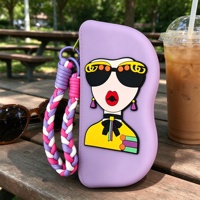 Sac de rangement en silicone de dessin animé, pochette portable avec cordon, petite pochette de rangement imperméable mignonne pour lunettes de soleil et petits objets, cadeau