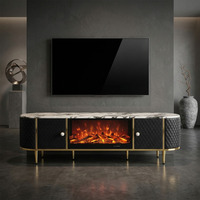 Meuble TV moderne en bois MDF blanc avec cheminée électrique à commande à distance et rayures verticales