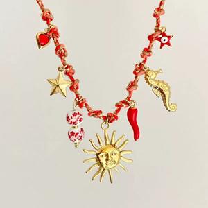 Verano mar estrella de mar corazón colorido hecho a mano cuerda declaración colgante piedra Natural ornamento océano serie collar - Product Image 2