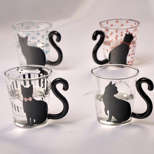 Copo de Vidro Personalizado 56H em Promoção, Copo de Café Reutilizável em Vidro Borossilicato, Copo de Água e Chá em Forma de Gato com Alça - Product Image 1