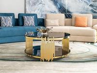 Meubles de salon, table basse ronde en verre et acier inoxydable doré, moderne, écologique, de luxe