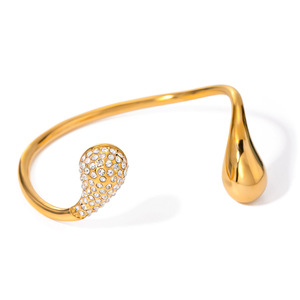 2025 Aretas Bold Chunky Brazalete de mujer 18K Chapado en oro 316L Acero inoxidable Zircon Water Drop Cuff Chic Regalos de joyería de moda - Product Image 4