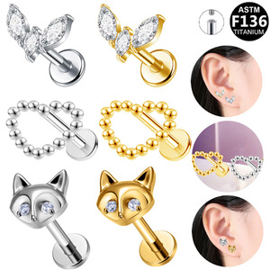 Boucles d'oreilles clous en titane F136 avec incrustation de zircon pour piercing d'oreille et de lèvre, bijou cadeau - Product Image 1