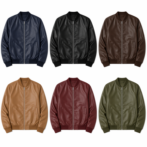 Men's Faux Leather Bomber <b>Jacket</b> Full Zip PU Leather <b>Slim</b> <b>Fit</b> Varsity <b>Jacket</b> with Ribbed Collar Cuffs and Hem - Product Image 4