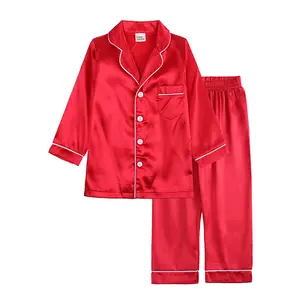 Ensemble pyjama en satin de soie pour garçons et filles ensembles de pyjamas boutonnés ensembles de salon deux pièces vêtements de nuit blancs à manches longues