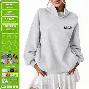 Sweat-shirts et pulls molletonnés décontractés pour femmes, <span class=keywords><strong>col</strong></span> montant, personnalisables avec logo imprimé, en coton, coupe oversize - Product Image 1