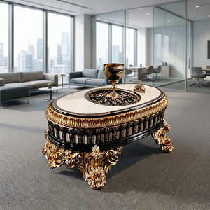 Table basse en bois massif de luxe, finition or antique, artisanale, sculptée traditionnellement, décorative, légère et portable pour salon - Product Image 4