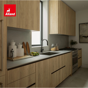 Meuble <span class=keywords><strong>de</strong></span> cuisine en contreplaqué marin Alland, sans poignées, à motif <span class=keywords><strong>bois</strong></span>, avec appareils encastrés dissimulés et extension <span class=keywords><strong>de</strong></span> table îlot pour villa - Product Image 3