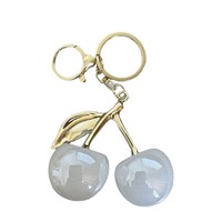 Schattige gradient kersen sleutelhanger, 3D fruit hanger met gouden blad, perfect mode cadeau voor vrouwen, tas & autodecoratie