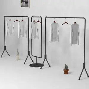 Retail Garment Shop Fitting Black Metal Clothing Display Stand Hanging Rack Showroom Decoration Furniture