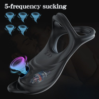 Saugender Penisring mit 5 Vibrationsstufen, Fernbedienung, ABS+Silikon, Unisex, Verzögerungs-Doppelring-Vibrator, Erotik-Großhandel