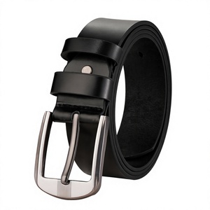 Ceinture décontractée pour homme Equipro en cuir de vachette véritable noir, boucle carrée argentée, style vintage rayé, longueur personnalisable, prête à offrir - Product Image 1