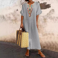 Nouvelle Robe Vintage Printemps Style Européen et Américain en Coton-Lin Brodé, Coupe Ample, Taille Large, Grand Stock Disponible, Tailles 8