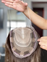 Topper de cheveux vierges SHY, entièrement noué à la main, nœuds invisibles de qualité supérieure, cheveux raides, texture douce et fine, fournisseur pour salons