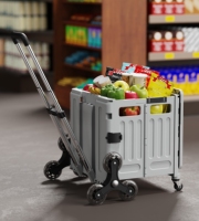 Panier pliable en plastique avec roulettes pour le stockage et le transport, idéal pour les supermarchés et les entrepôts