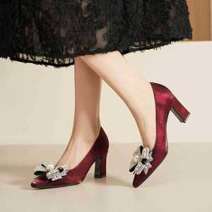 Zapatos de novia con punta en pico, tacón cuadrado, suela de goma y decoración de lazo para vestido de novia 7188D-193 - Product Image 4