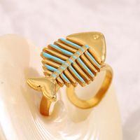 Bague ouverte créative en acier inoxydable motif arête de poisson, plaquée or 18 carats, étanche, exquise et élégante, modèle 2026, la plus vendue