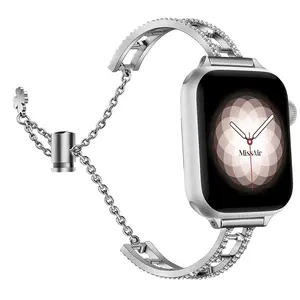 Missair Compatível com Apple Watch Band Ultra 49mm Mulheres Bling Diamante Jóias Dressy Pulseira de Metal Brilhante Pulseira para iWatch