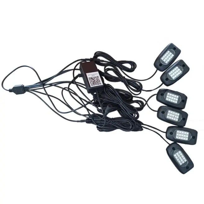 App Control Colorful 6 Pods RGB LED Rock Lights 60W Off-Road Under Body Glow Underglow Tuck Lamps for Jeep ATV SUV Motorcycle