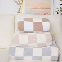 Plaid tricoté 100% polyester, ultra doux, super chaud, à carreaux jacquard, toutes saisons, lavable en machine, pour canapé