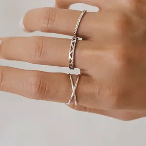 Sterling silver casual simple ring for girl women silver finger original 925 s crisscross ring