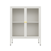 Buffet en métal à 2 portes avec verre cannelé, couleur personnalisable, meuble de rangement, vitrine de cuisine, 3 niveaux, pliable