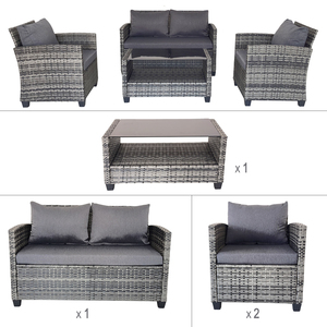 Fabrication de gros Ensemble de <span class=keywords><strong>4</strong></span> tables et <span class=keywords><strong>chaises</strong></span> en <span class=keywords><strong>rotin</strong></span> pour le loisir et la conversation avec pieds en plastique - Product Image 4