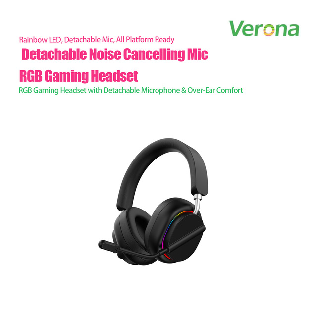 RGB Gaming Headset Microphone Wireless Over-Ear Headphones LED Light Active Noise Cancellation IPX-5 Waterproof for PC PS5 Xbox