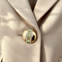 Bouton rond de luxe en strass de cristal avec bandes en PU vertes, accessoires vestimentaires en métal plaqué or