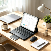 Casing Keyboard BT Tekstur Kain dengan Touchpad Portabel Ringan untuk Tablet 10 Inci, Desain Penyangga Folio dengan Penahan 4 Sudut