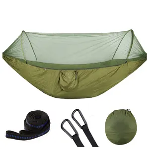 Goedkope Nylon Draagbare Parachute Outdoor Kampeerhangmat Met Klamboe Opbergtas Veiligheidstouw Hangmatten Voor Wandelreizen