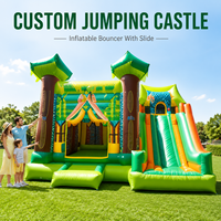 Château gonflable sur le thème de la jungle personnalisé avec deux toboggans, grand château gonflable pour enfants, installations de jeux d'extérieur