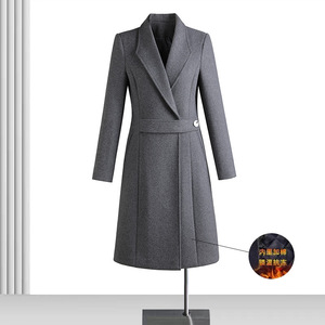 Women's Professional Woolen <b>Overcoat</b> Mid Length Thickened With Cotton Autumn Winter Work Uniform Navy Blue Coat - Product Image 4