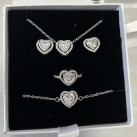 Conjunto de Joyería Clásica al por Mayor, Elegante Juego de Collar con Colgante de Corazón de Circonio, Aretes y Anillo para Mujer, Ideal para Regalos de Boda y Fiestas