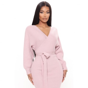 Nuevo Suéter con Escote en V Profundo, Manga Dolman, Abertura Lateral, Vestido Formal e Informal para Mujer - Product Image 5