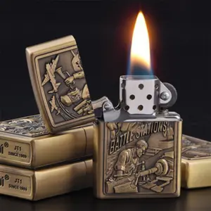 JT6049 Jiantai kerosene machine creative personality relief pattern retro metal cigarette lighter windproof wholesale